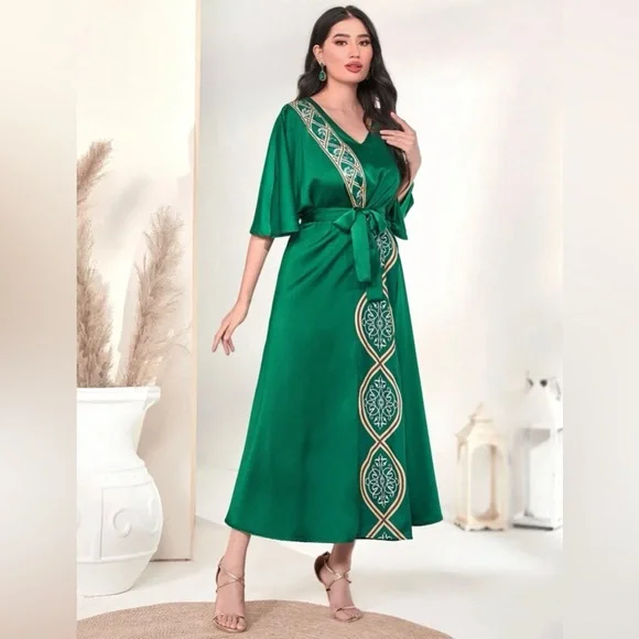 Uylee's Boutique | Dresses | Elegant Green Batwing Kaftan Dress | Poshmark